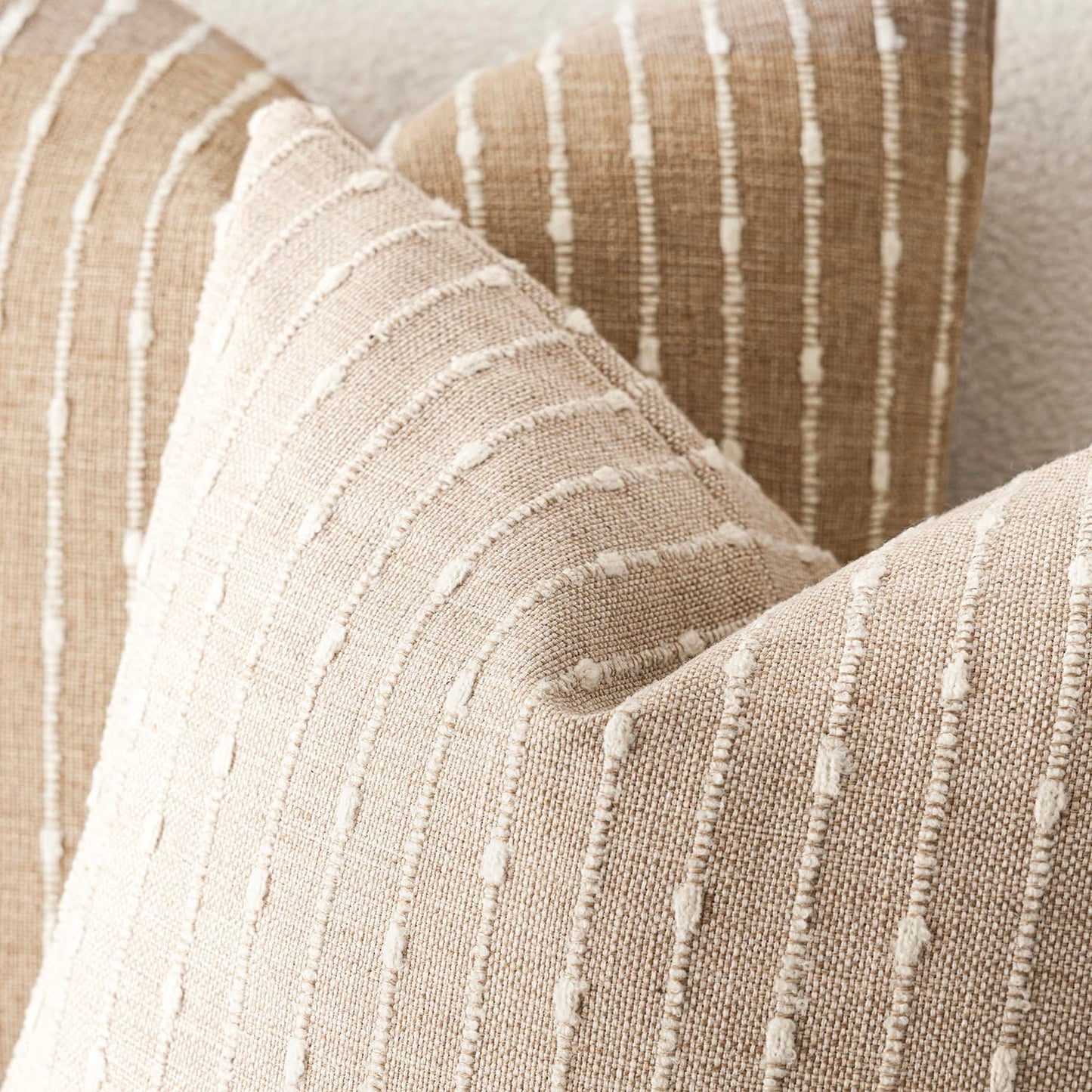 Natural Beige Bouclé Throw Pillow Covers (Set of 2)