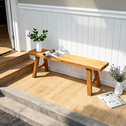 Solid Wood Farmhouse Entryway Bench | Natural Rustic Hallway, Dining & Bedroom Bench