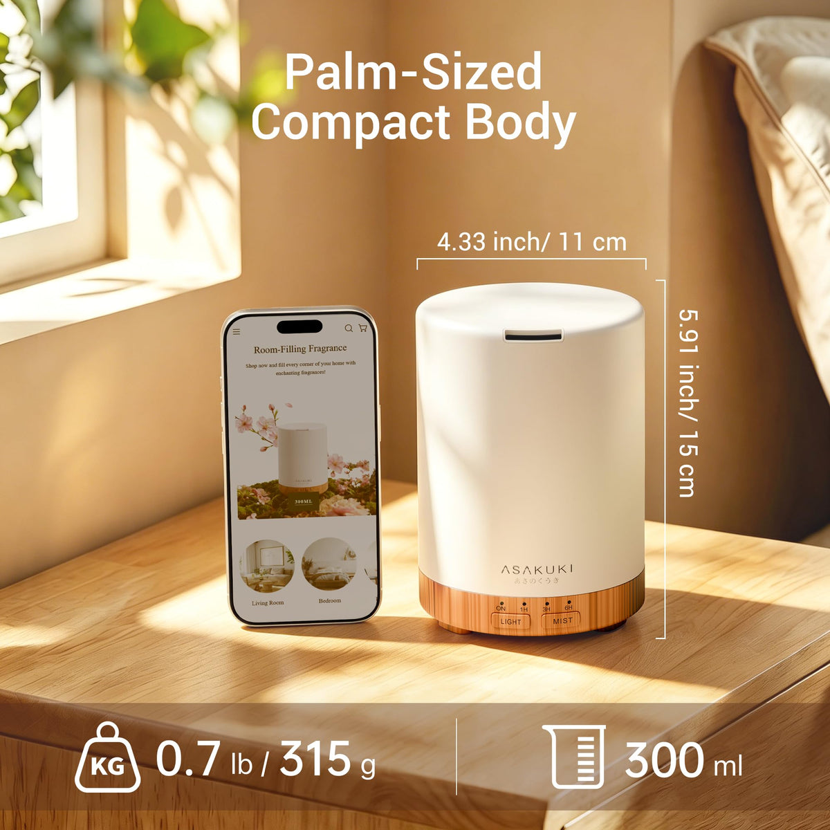 ASAKUKI Essential Oil Diffuser for Home 300 ml Quiet