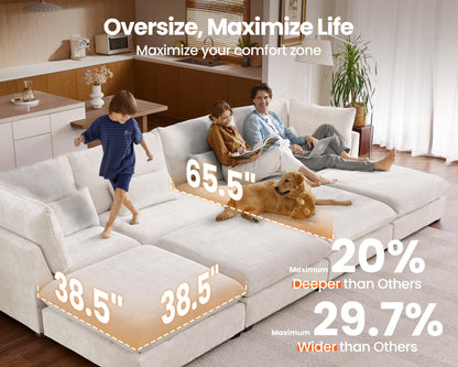 Oversized Modular Chenille Sectional Sofa with Washable Covers | 8 Seater