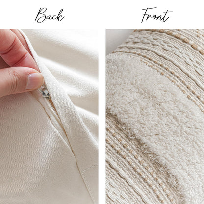BlissBlush 14x36 Lumbar Pillow Cover for Bed, Rectangular Long Decorative Throw Pillowcase, Boho Accent Cushion with Tufted Pattern and Tassels, Cream Beige Neutral (Cover Only)