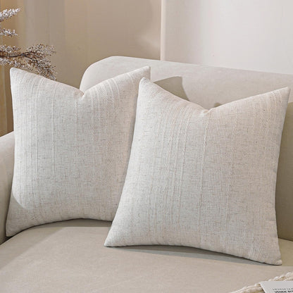 Decorative Set of 2 Neutral Striped Throw Pillow Covers