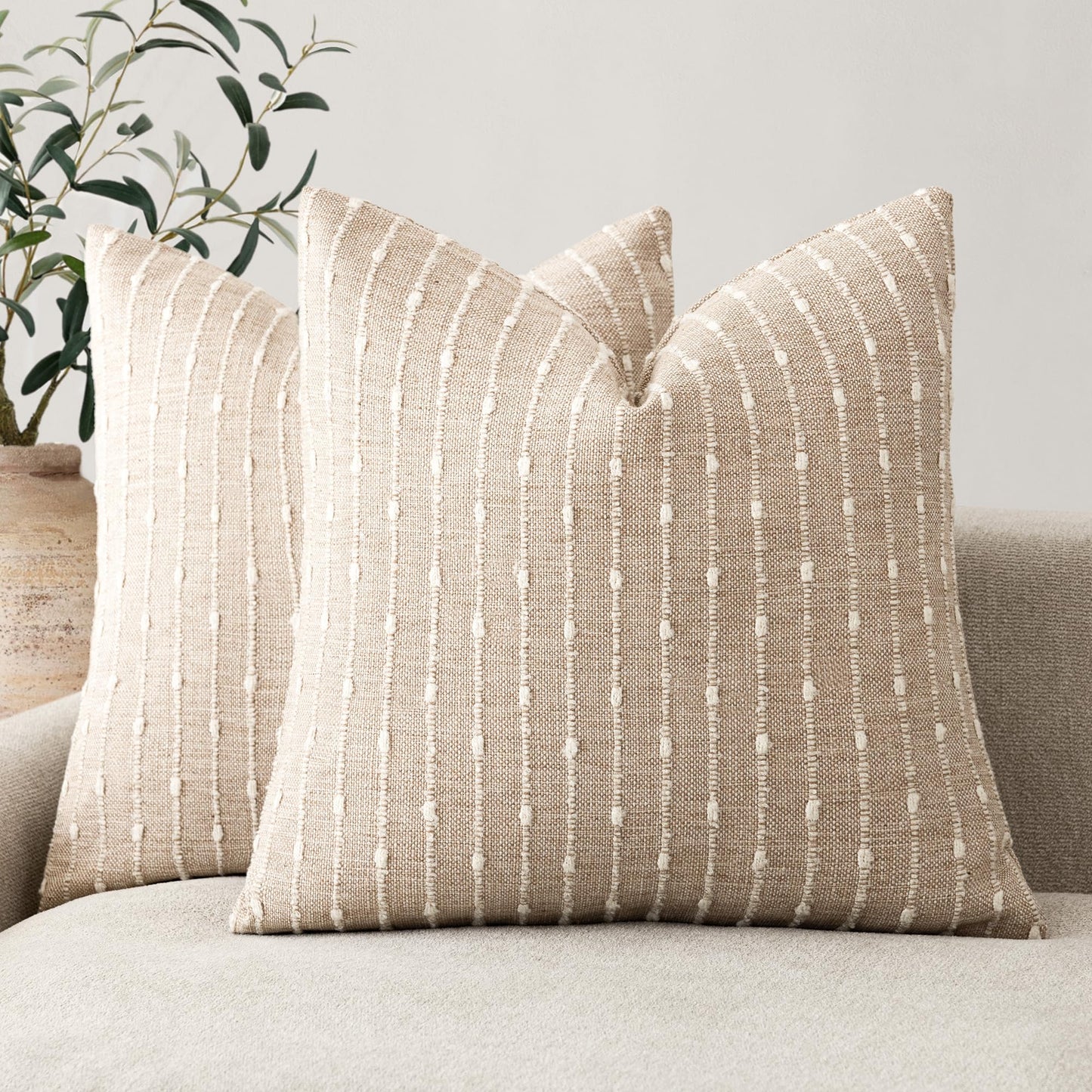 Natural Beige Bouclé Throw Pillow Covers (Set of 2)