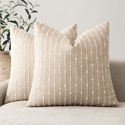 Natural Beige Bouclé Throw Pillow Covers (Set of 2)